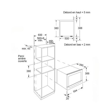 Dessin technique Micro-ondes gril intégrable <br> - AMI253BK - Airlux